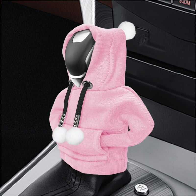 SuperKaKa Car Gear Shift Knob Hoodie Cover with Fur Ball - Universal Automotive Cute Gear Shifter Protector Covers,Comfortable Cars Interior Accessories for Men Women (Pink) - Image 1